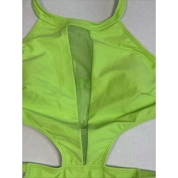 Women's M Cut Out One-Piece Halter Swimsuit Neon Green NWT - Picture 6 of 16